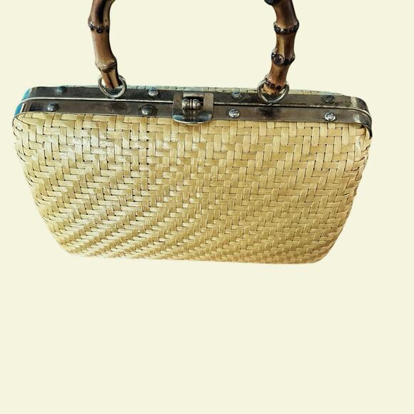 Vintage Rich’s Wicker Handbag Bamboo Top Handle Italian Woven Rattan Purse - Picture 10 of 15